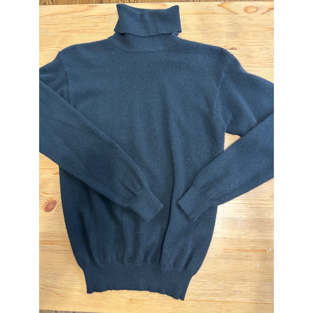 Lord & Taylor Women SM Black 2 Ply Cashmere Blend Turtleneck Sweater Quiet Lux